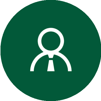 A green circle with an image of a person in front.