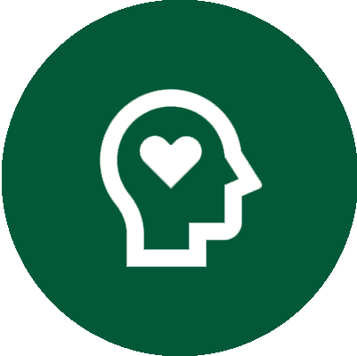 A green circle with a heart in the middle of it.